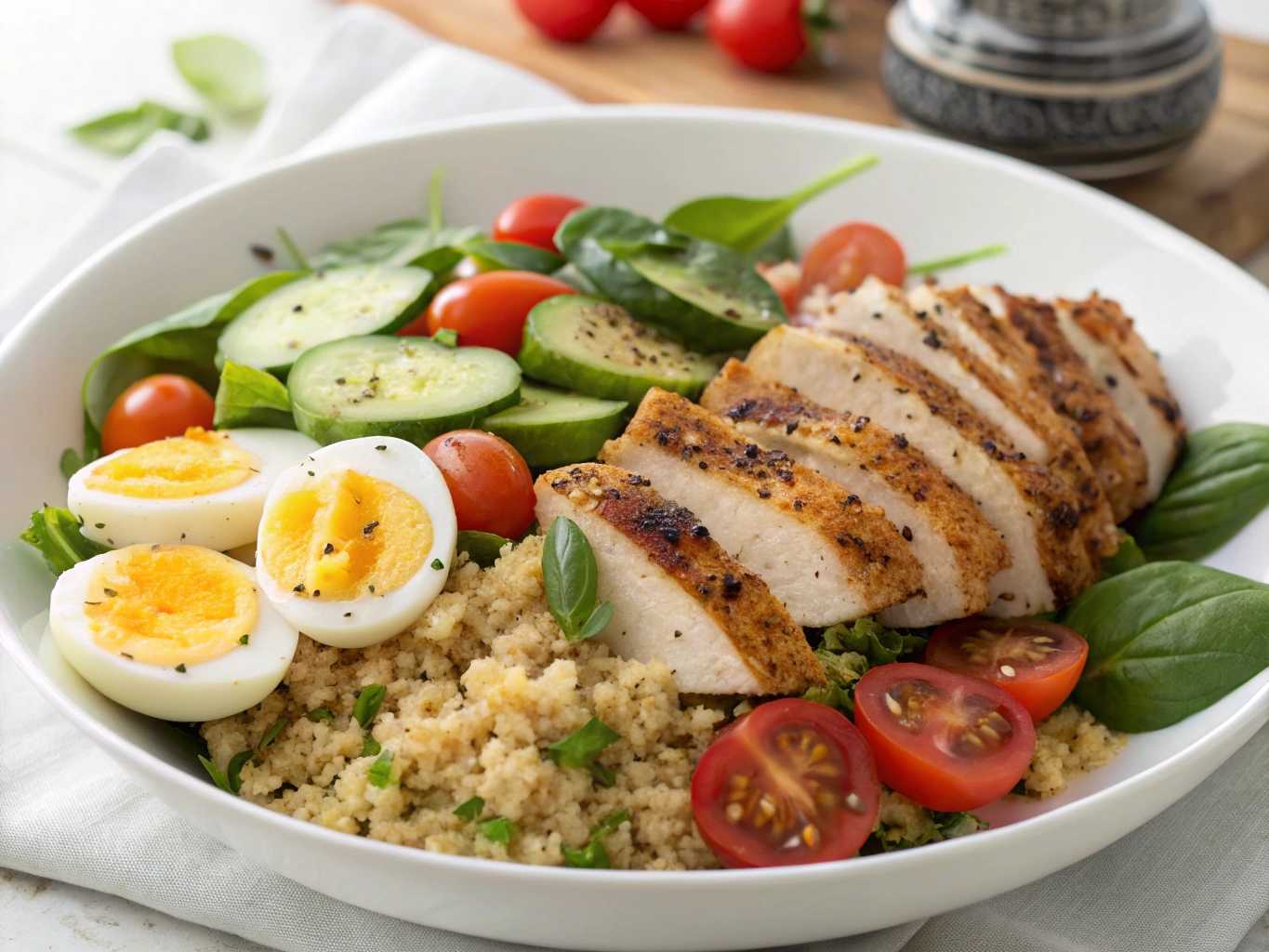 Proteinpackad sallad med kyckling, ägg och quinoa